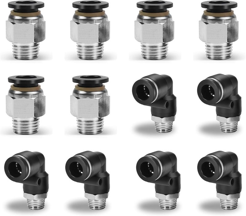 cnaodun 12 Pcs Push to Connect Fittings 3/8 Inch Tube OD x 1/4 Inch NPT Thread Pneumatic Male Straight and Elbow Quick Connect Air line fittings - Image 1